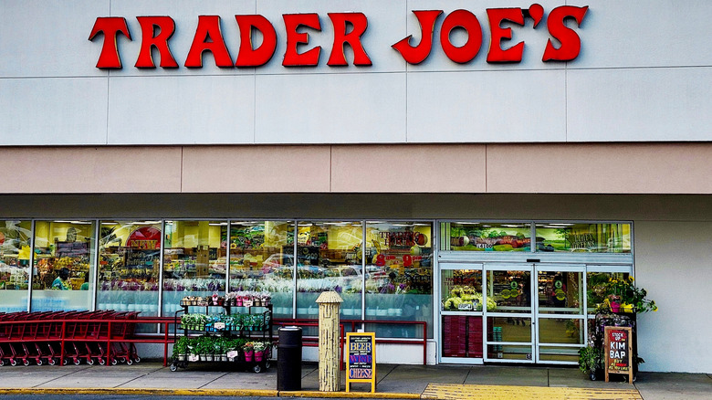 Trader Joe's storefront and main entrance with shopping carts