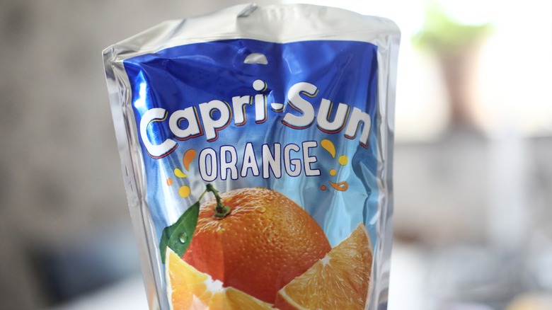 Close up of a Capri Sun Orange pouch