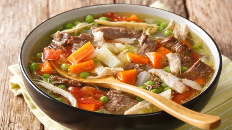 A bowl of booyah, a stew popular in the Upper Midwest.