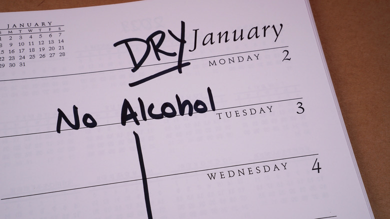 A calendar with "Dry January" printed at the top