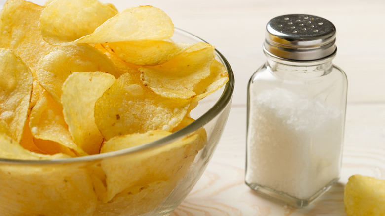 Chips with salt shaker