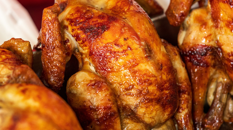 whole roast chickens with sweet glaze