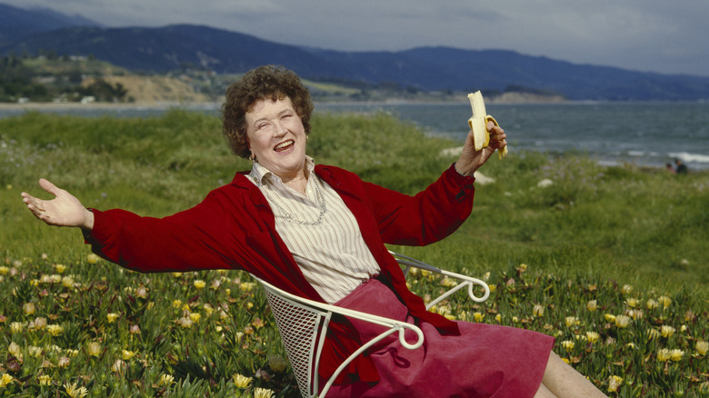 Julia Child eating a banana