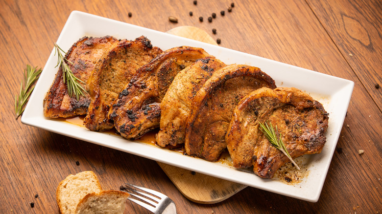 Cooked pork chops on a plate