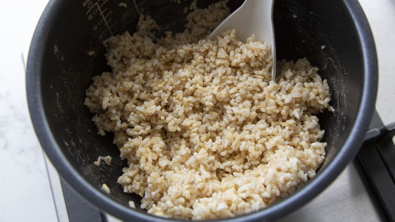 a pot of brown rice