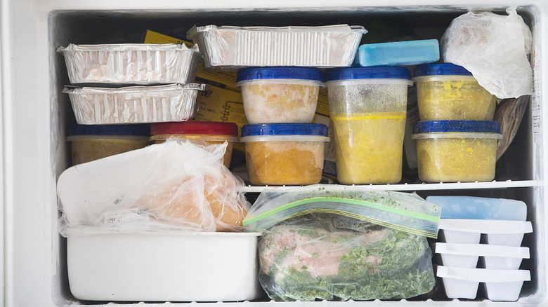 a freezer full of frozen food