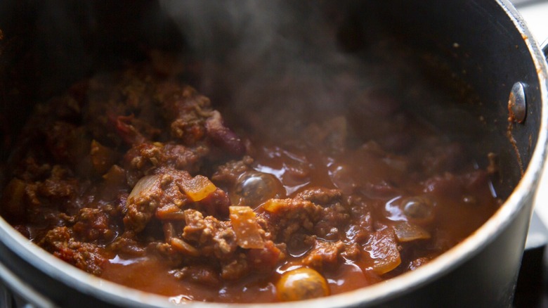 Pot of bubbling chili