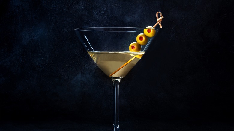 Side view of a dirty martini
