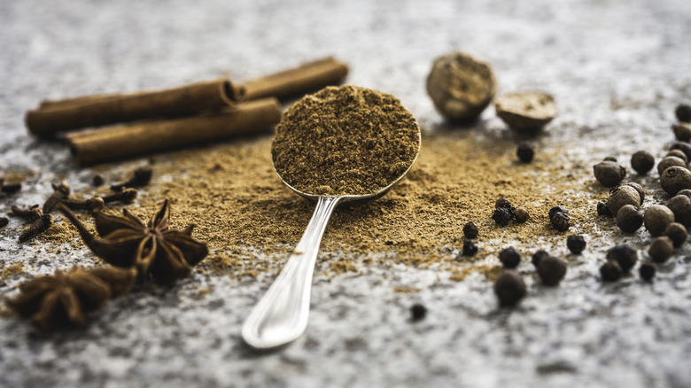 Various spices on a spoon