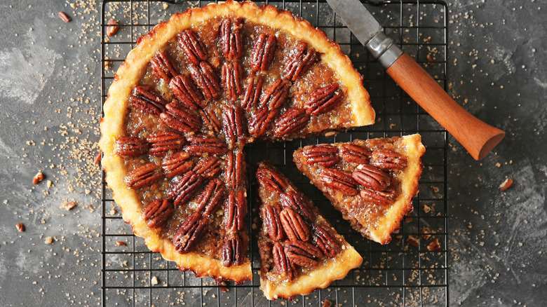 pecan pie on cooling rack