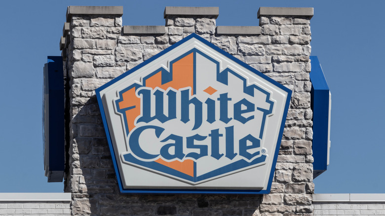 White Castle restaurant sign on the front of the building