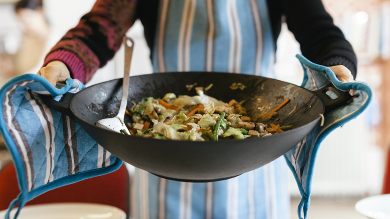 cooking wok with stir fry