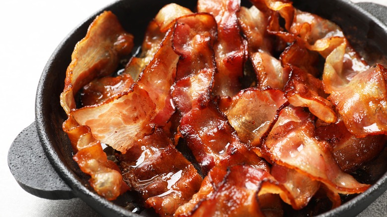 Crispy bacon in a pan