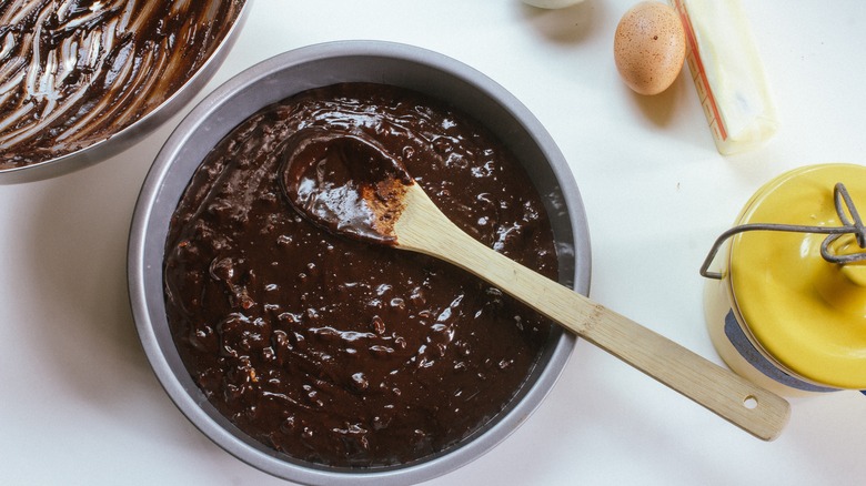 brownie batter in a pan