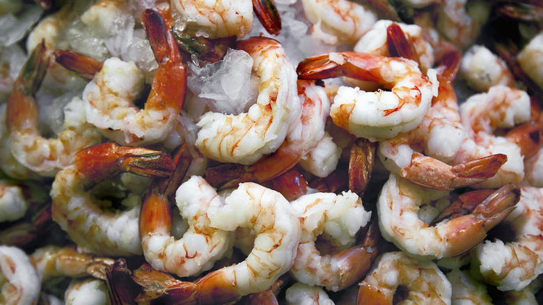 Cooked shrimp on a bed of ice