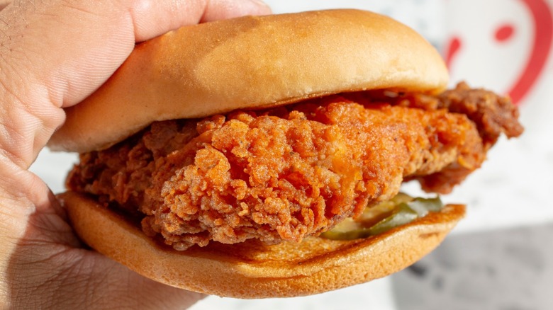 Close-up of a chicken sandwich from Chick-fil-A