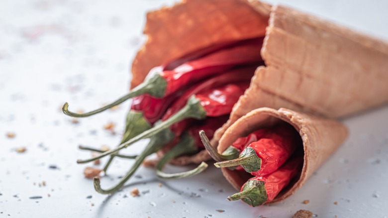 Dried chili in ice cream cones