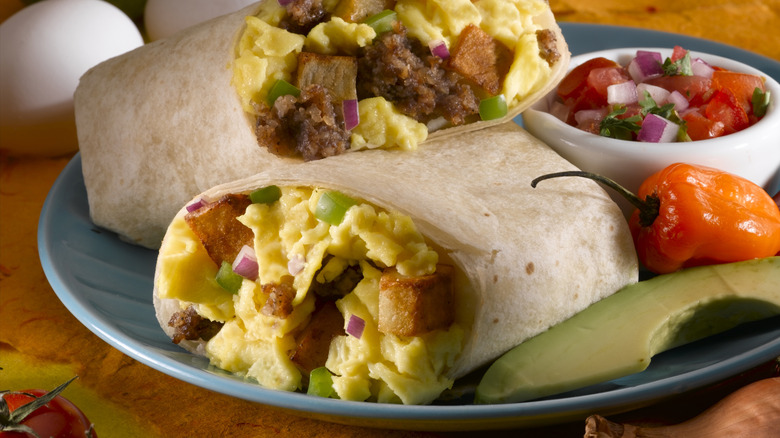 Sausage and egg breakfast burrito