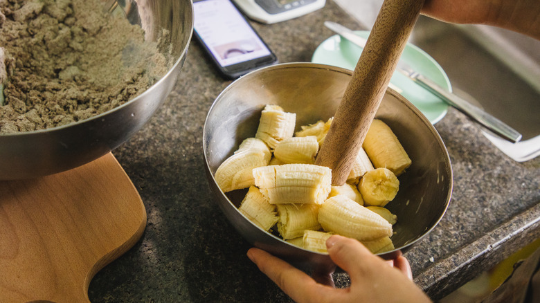 making banana bread