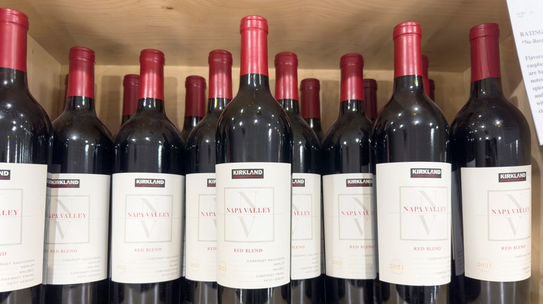 close-up of Kirkland Signature wine bottles