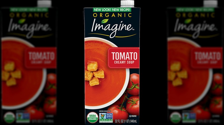 A carton of Imagine creamy tomato soup