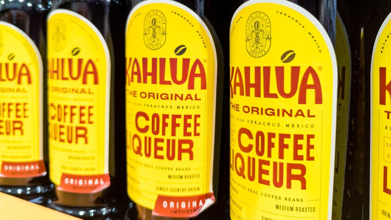 Row of Kahlua on shelf