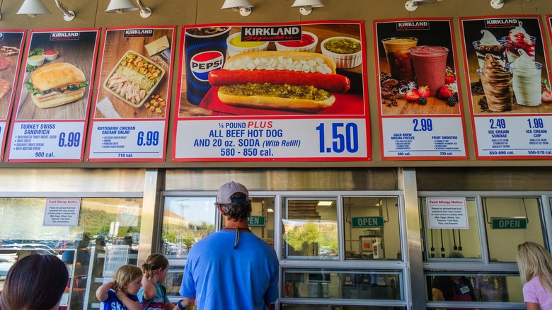 Customers line up at the Costco food court