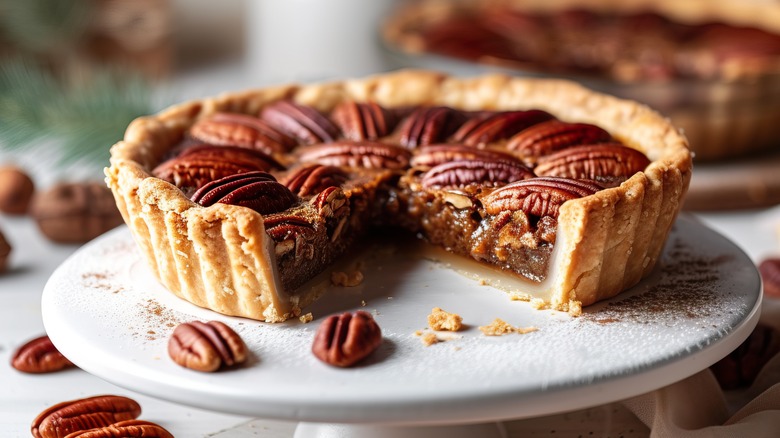 A pecan pie on a table