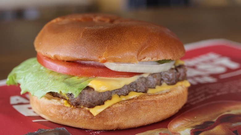 Wendy's cheeseburger on tray