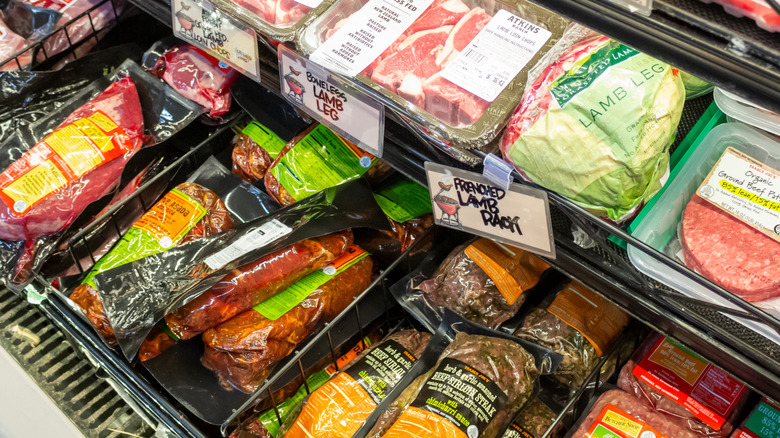 A snapshot of the meat section at Trader Joe's, including the pre-marinated, pre-sliced meat discussed in this article.