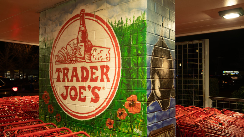 a brick column with Trader Joe's emblazoned on side