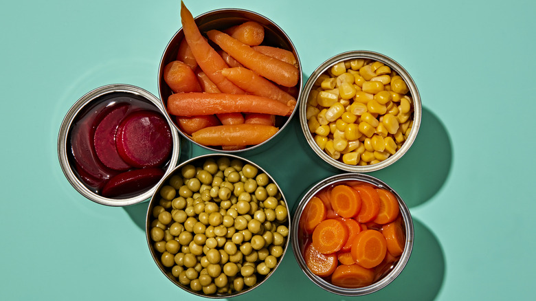 an array of canned veggies