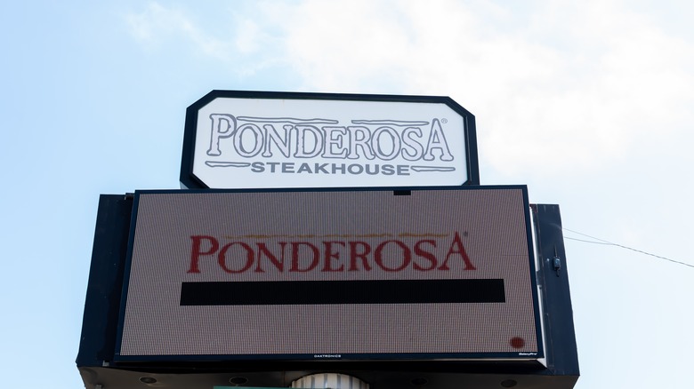 A Ponderosa Steakhouse sign