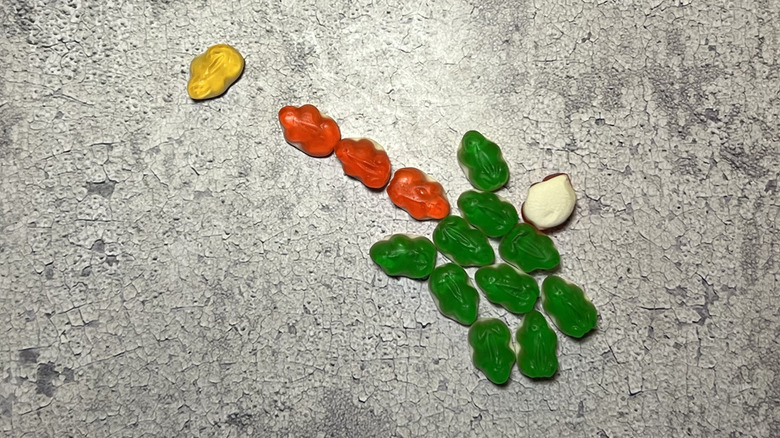 Mini Rainbow Frogs formed in the shape of a small frog