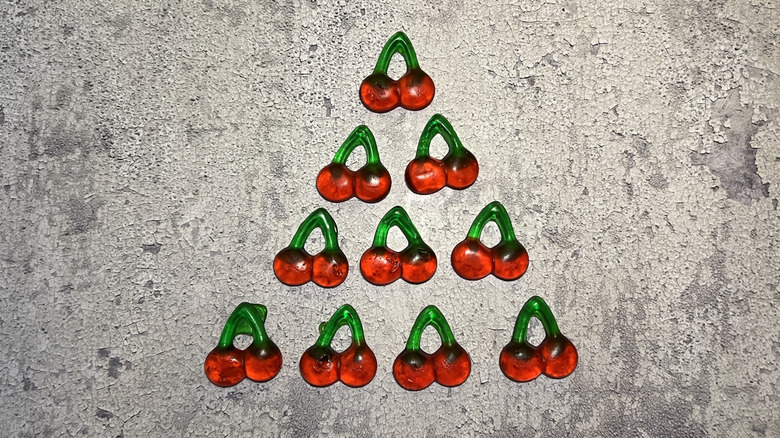 a pyramid made of Happy Cherries gummies