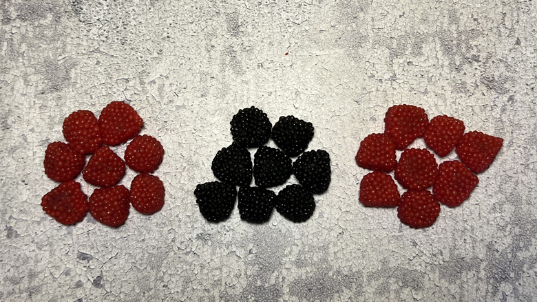 three piles of Berries gummies