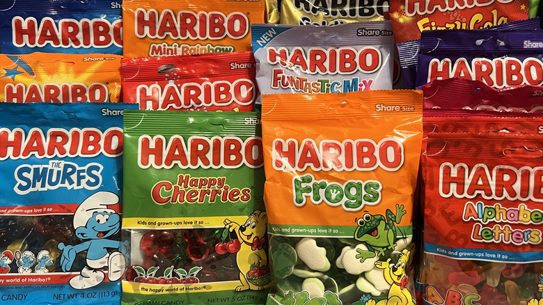 Haribo gummy candy flavors laying