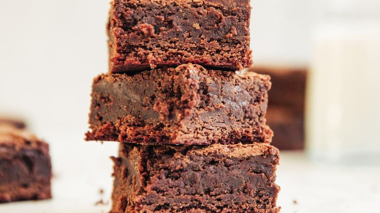 A stack of chocolate brownie squares