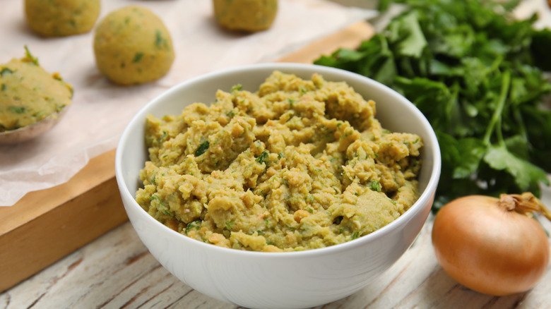 Bowl of homemade falafel mixture