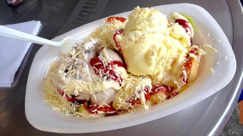 Colombian fruit salad in styrofoam tray