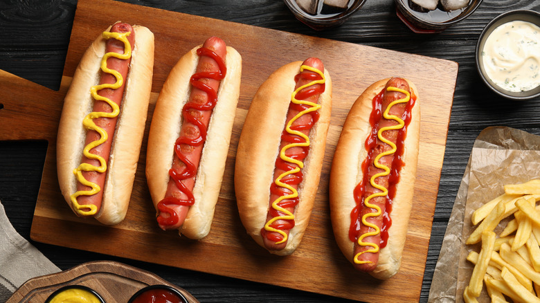 Hot dogs with ketchup and mustard