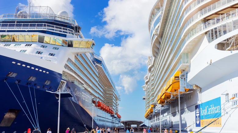 Two Royal Caribbean cruise ships at port