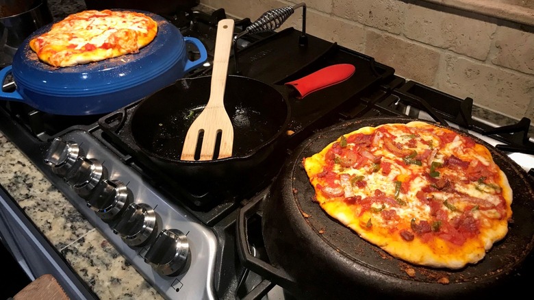 Upside down cast iron skillet pizza