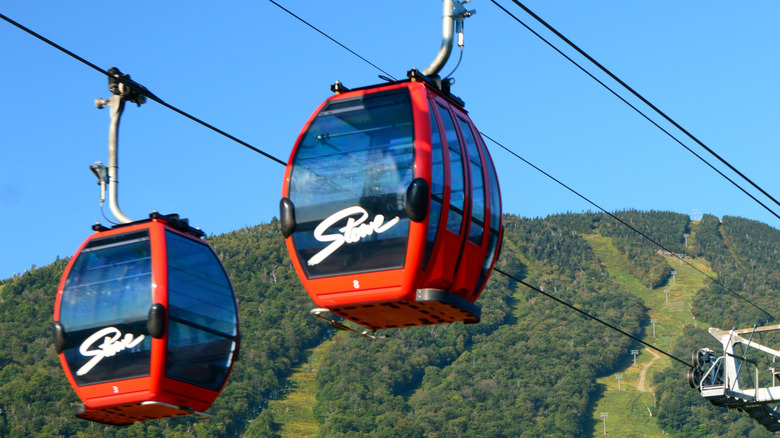 the gondolas at Stowe ski resort in Vermont during the summer season