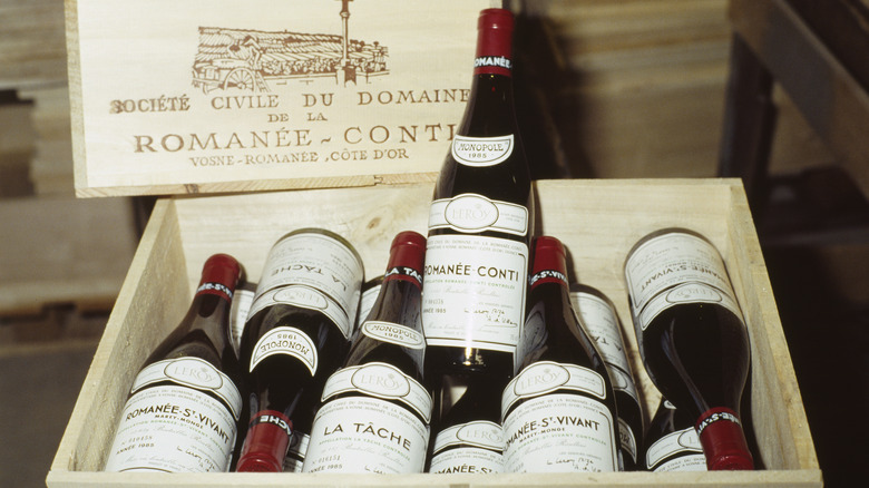 A wooden case of wines from Domaine de la Romanée-Conti