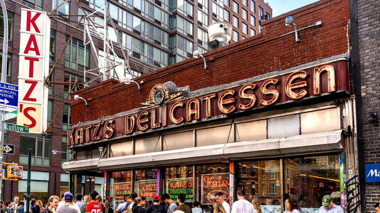 Outside of Katz's Deli in New York City.