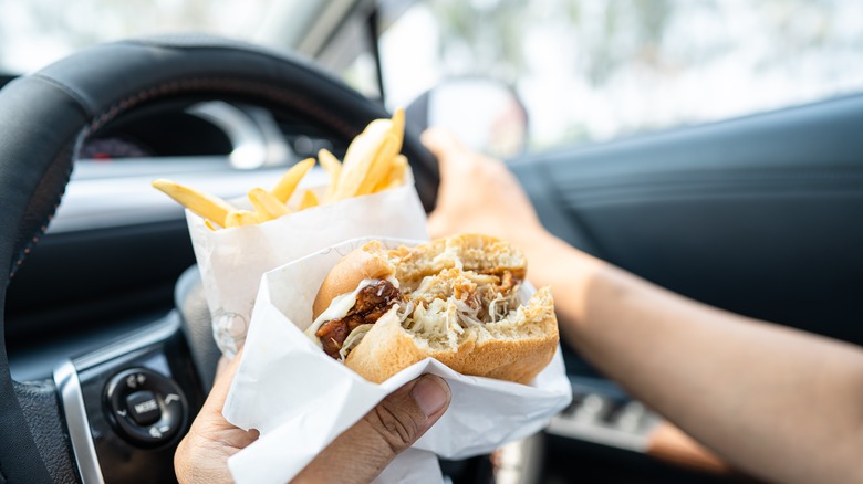 Fast food and steering wheel