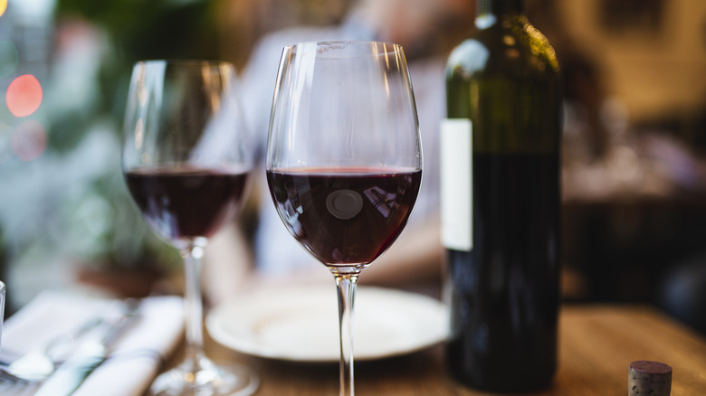 Glasses of red wine at a restaurant