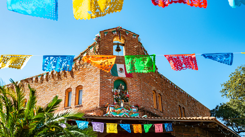 San Antonio Marquet Square with Mexican paper decorations