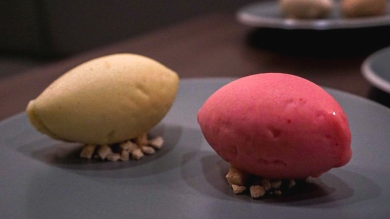 Two scoops of ice cream from the Minimal tasting menu